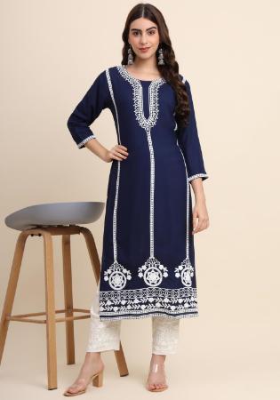 Picture of Good Looking Rayon Navy Blue Kurtis & Tunic