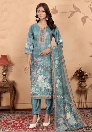 Picture of Gorgeous Cotton Light Blue Readymade Salwar Kameez