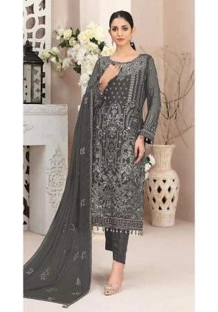 Picture of Georgette Dim Gray Straight Cut Salwar Kameez