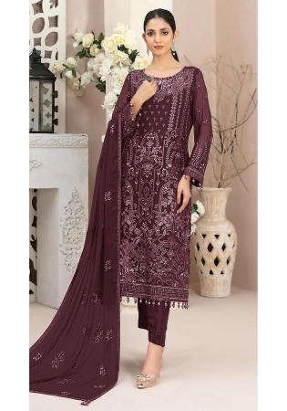 Picture of Graceful Georgette Maroon Straight Cut Salwar Kameez