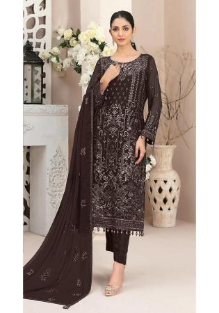 Picture of Comely Georgette Brown Straight Cut Salwar Kameez