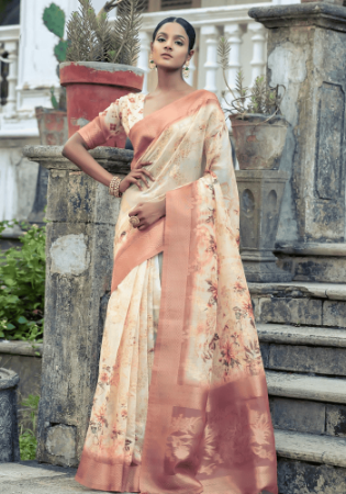 Picture of Superb Organza Pale Golden Rod Saree