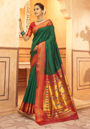 Picture of Classy Silk Dark Olive Green Saree