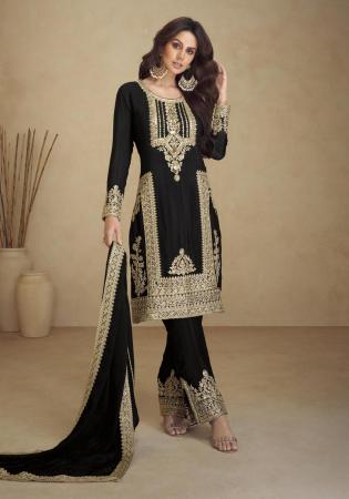 Picture of Beautiful Georgette Black Straight Cut Salwar Kameez