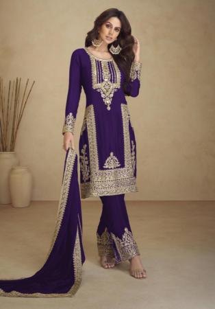 Picture of Superb Georgette Purple Straight Cut Salwar Kameez