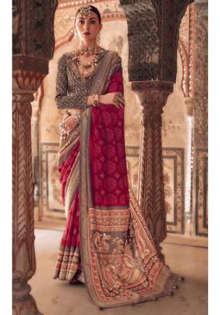 Picture of Good Looking Silk Dark Red Saree