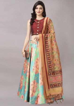 Picture of Good Looking Satin & Silk Powder Blue Lehenga Choli