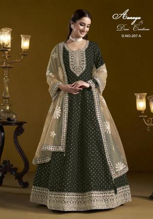 Picture of Chiffon Dark Olive Green Anarkali Salwar Kameez