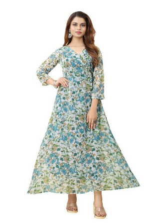 Picture of Sublime Georgette Light Steel Blue Readymade Gown