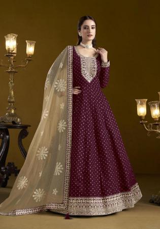 Picture of Superb Chiffon Maroon Anarkali Salwar Kameez