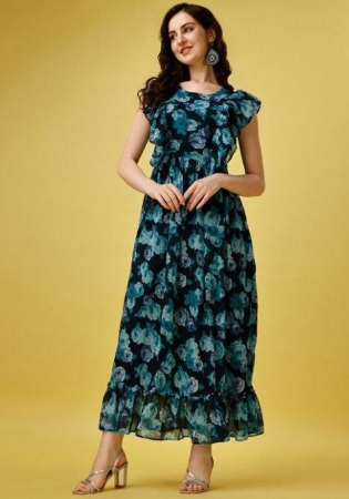 Picture of Magnificent Georgette Midnight Blue Readymade Gown