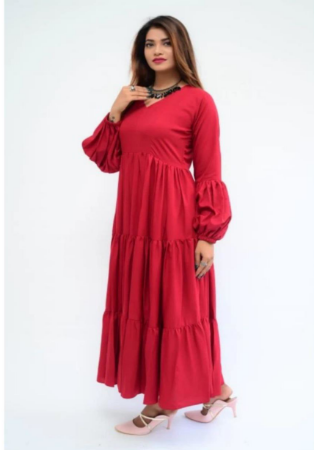 Picture of Pretty Georgette & Silk Crimson Readymade Gown