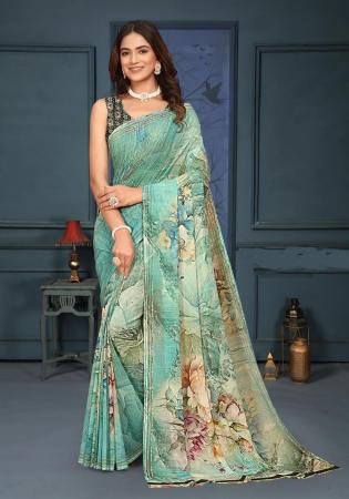 Picture of Comely Chiffon & Silk Dark Sea Green Saree