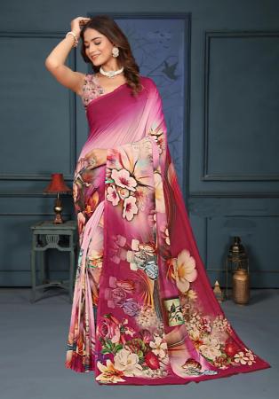 Picture of Classy Chiffon & Silk Indian Red Saree