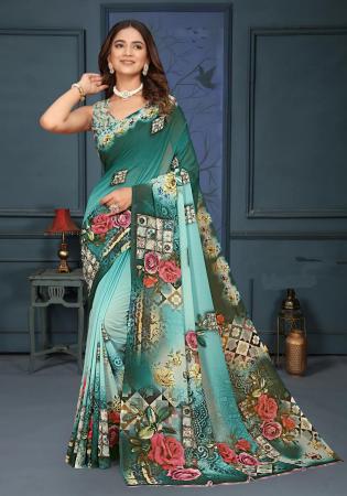 Picture of Excellent Chiffon & Silk Sea Green Saree