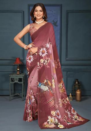 Picture of Elegant Chiffon & Silk Brown Saree