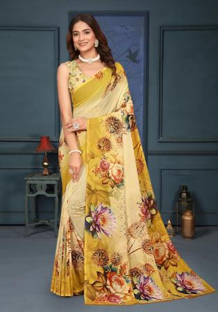 Picture of Comely Chiffon & Silk Wheat Saree