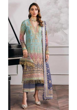 Picture of Georgette Light Slate Grey Straight Cut Salwar Kameez