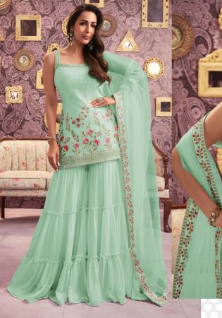 Picture of Georgette Dark Sea Green Straight Cut Salwar Kameez