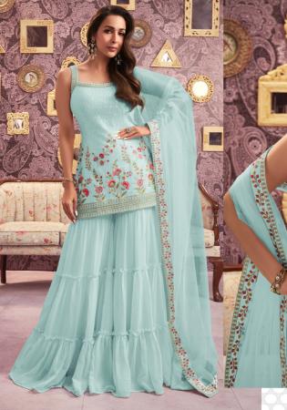 Picture of Georgette Dark Sea Green Straight Cut Salwar Kameez