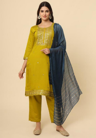 Picture of Enticing Silk Dark Golden Rod Readymade Salwar Kameez