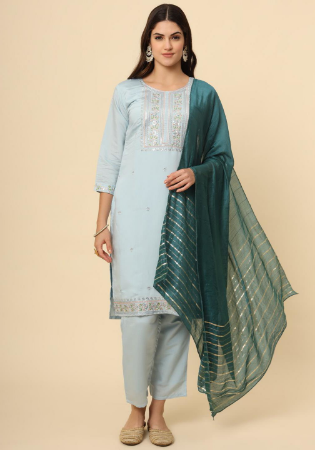 Picture of Silk Light Steel Blue Readymade Salwar Kameez