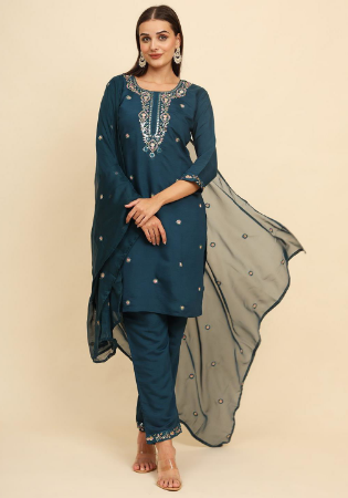 Picture of Magnificent Silk Dark Slate Grey Readymade Salwar Kameez