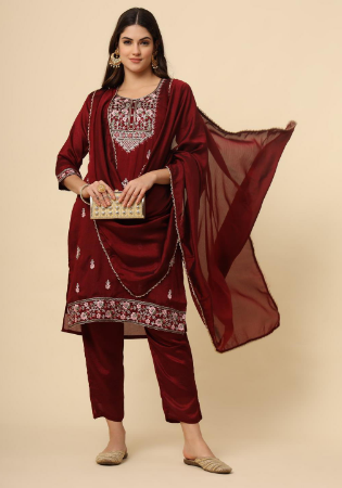 Picture of Ideal Silk Maroon Readymade Salwar Kameez