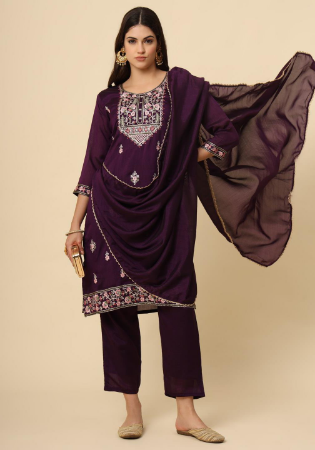 Picture of Ideal Silk Purple Readymade Salwar Kameez