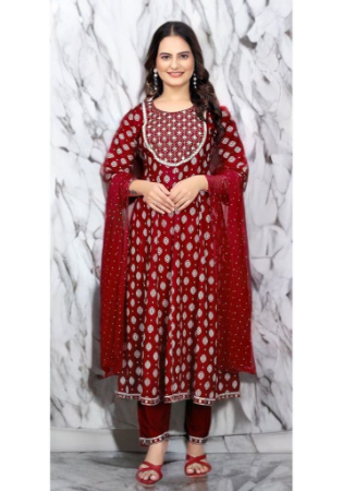 Picture of Elegant Rayon Fire Brick Readymade Salwar Kameez