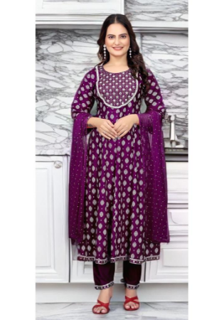 Picture of Stunning Rayon Dark Magenta Readymade Salwar Kameez