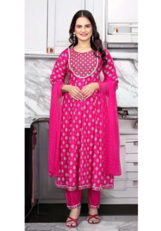 Picture of Marvelous Rayon Deep Pink Readymade Salwar Kameez