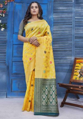 Picture of Ideal Linen & Silk Yellow Saree