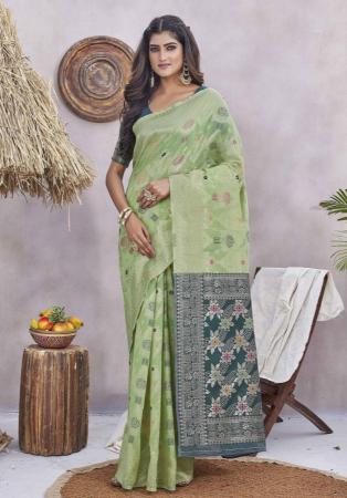 Picture of Delightful Linen & Silk Dark Sea Green Saree