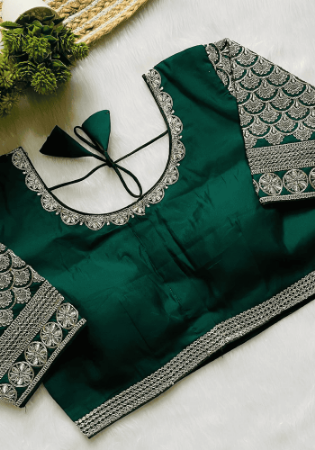 Picture of Delightful Silk Dark Green Designer Blouse