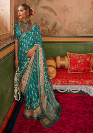 Picture of Delightful Silk Teal Saree