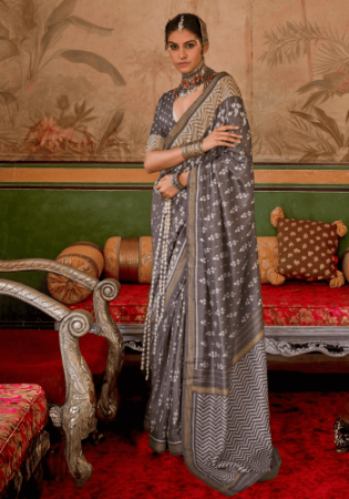 Picture of Fascinating Silk Dark Olive Green Saree