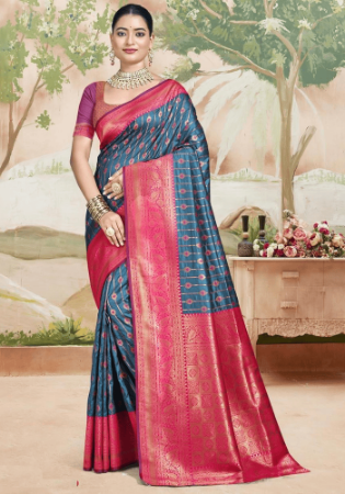 Picture of Pretty Silk Steel Blue Saree