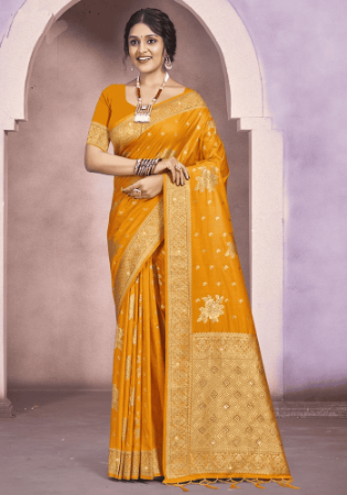 Picture of Delightful Cotton & Silk Golden Rod Saree