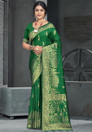 Picture of Well Formed Cotton & Silk Forest Green Saree