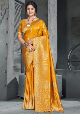 Picture of Comely Cotton & Silk Golden Rod Saree