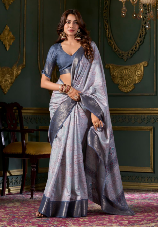 Picture of Excellent Silk Light Steel Blue Saree