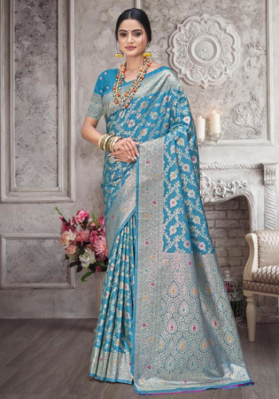 Picture of Pleasing Silk Steel Blue Saree