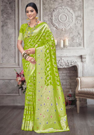 Picture of Classy Silk Dark Olive Green Saree