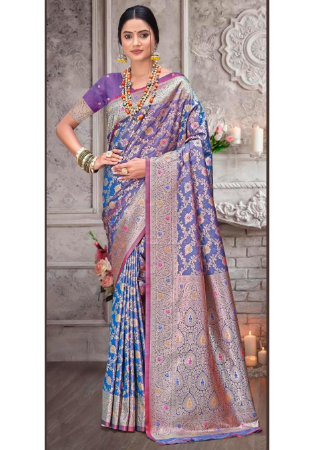 Picture of Beautiful Silk Dark Slate Blue Saree