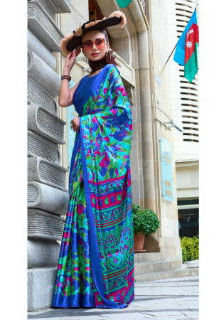 Picture of Good Looking Crepe & Satin Royal Blue Saree