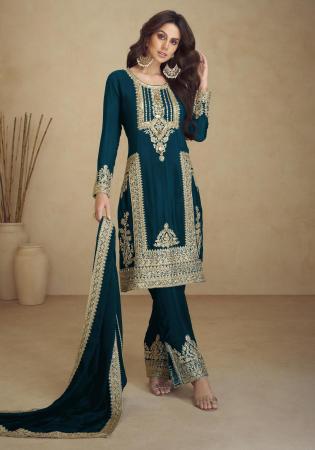 Picture of Georgette Midnight Blue Straight Cut Salwar Kameez