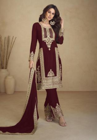 Picture of Splendid Georgette Maroon Straight Cut Salwar Kameez