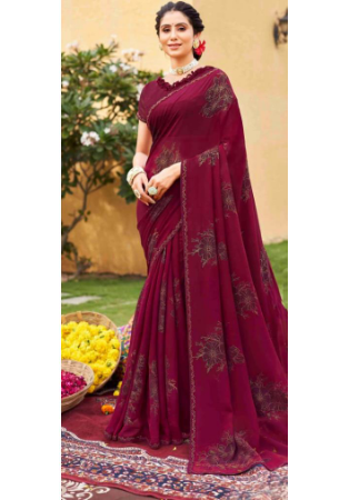 Picture of Appealing Georgette & Silk Maroon Saree