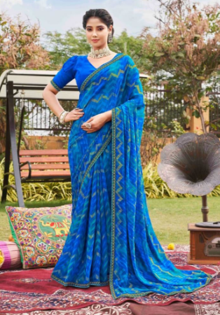 Picture of Elegant Georgette & Silk Navy Blue Saree